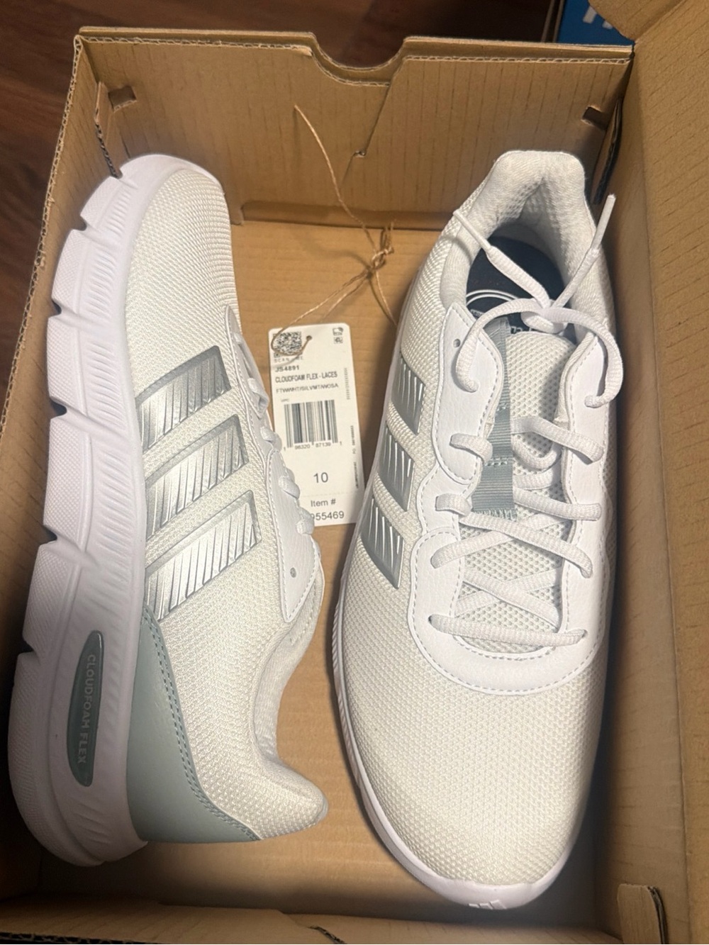Adidas Cloudfoam Flex Womens Sneakers White Silver JS4891 Size 10